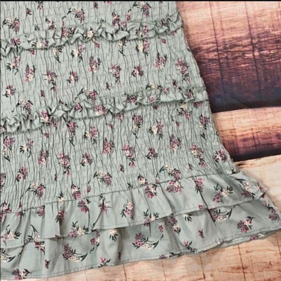 Sage Green Floral Banded Summer Sun Dress - Picture 3 of 7